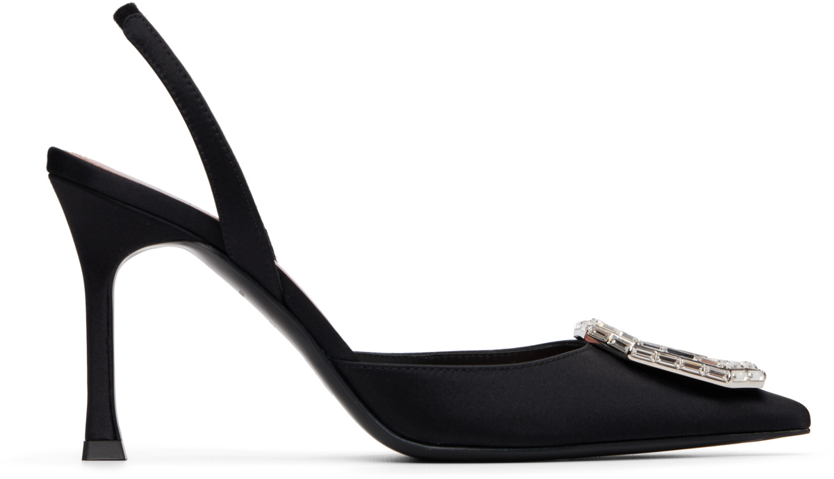 Amina Muaddi Black Camelia Sling 90 Heels