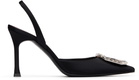Amina Muaddi Black Camelia Sling 90 Heels
