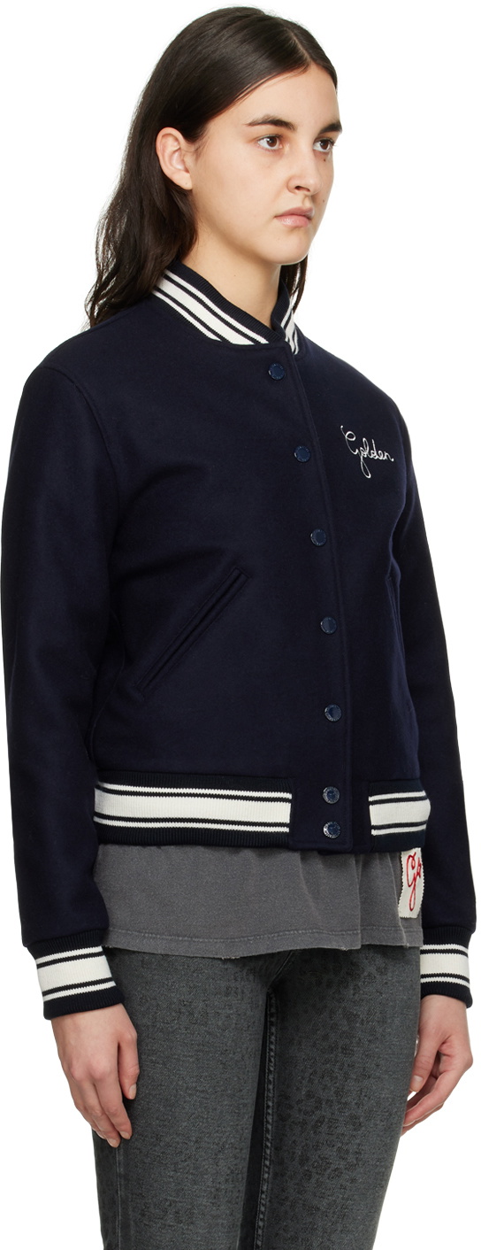 Golden Goose Navy Embroidered Bomber Jacket Golden Goose Deluxe Brand
