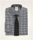 Brooks Brothers Men's Stretch Madison Relaxed-Fit Dress Shirt, Non-Iron Herringbone Gingham Ainsley Collar | Black