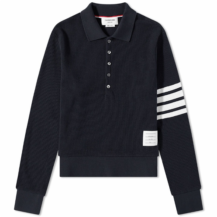 Photo: Thom Browne Men's Long Sleeve 4 Bar Striped Waffle Polo Shirt in Navy