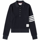 Thom Browne Men's Long Sleeve 4 Bar Striped Waffle Polo Shirt in Navy