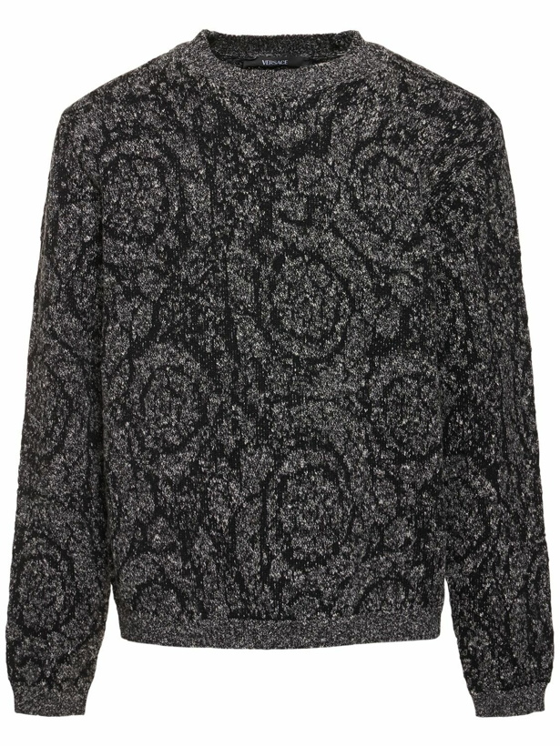 Photo: VERSACE Baroque Tweed Cotton Blend Knit Sweater