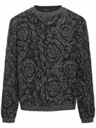 VERSACE Baroque Tweed Cotton Blend Knit Sweater