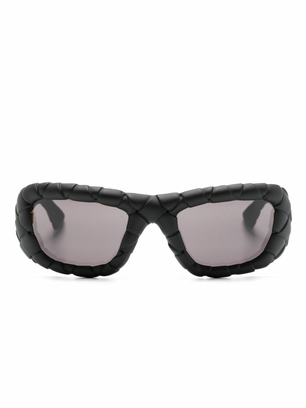 Bottega Veneta Eyewear Black Intrecciato Rectangle-Frame Sunglasses