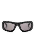 Bottega Veneta Eyewear Black Intrecciato Rectangle-Frame Sunglasses