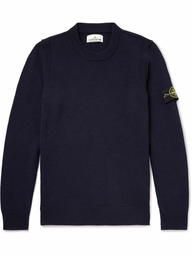 Photo: Stone Island - Logo-Appliquéd Wool-Blend Sweater - Blue