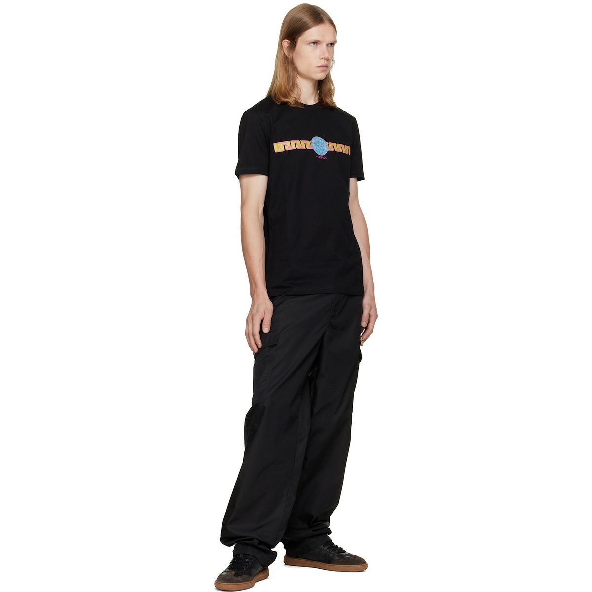 Versace Black Printed Cotton Jersey Slim T-shirt