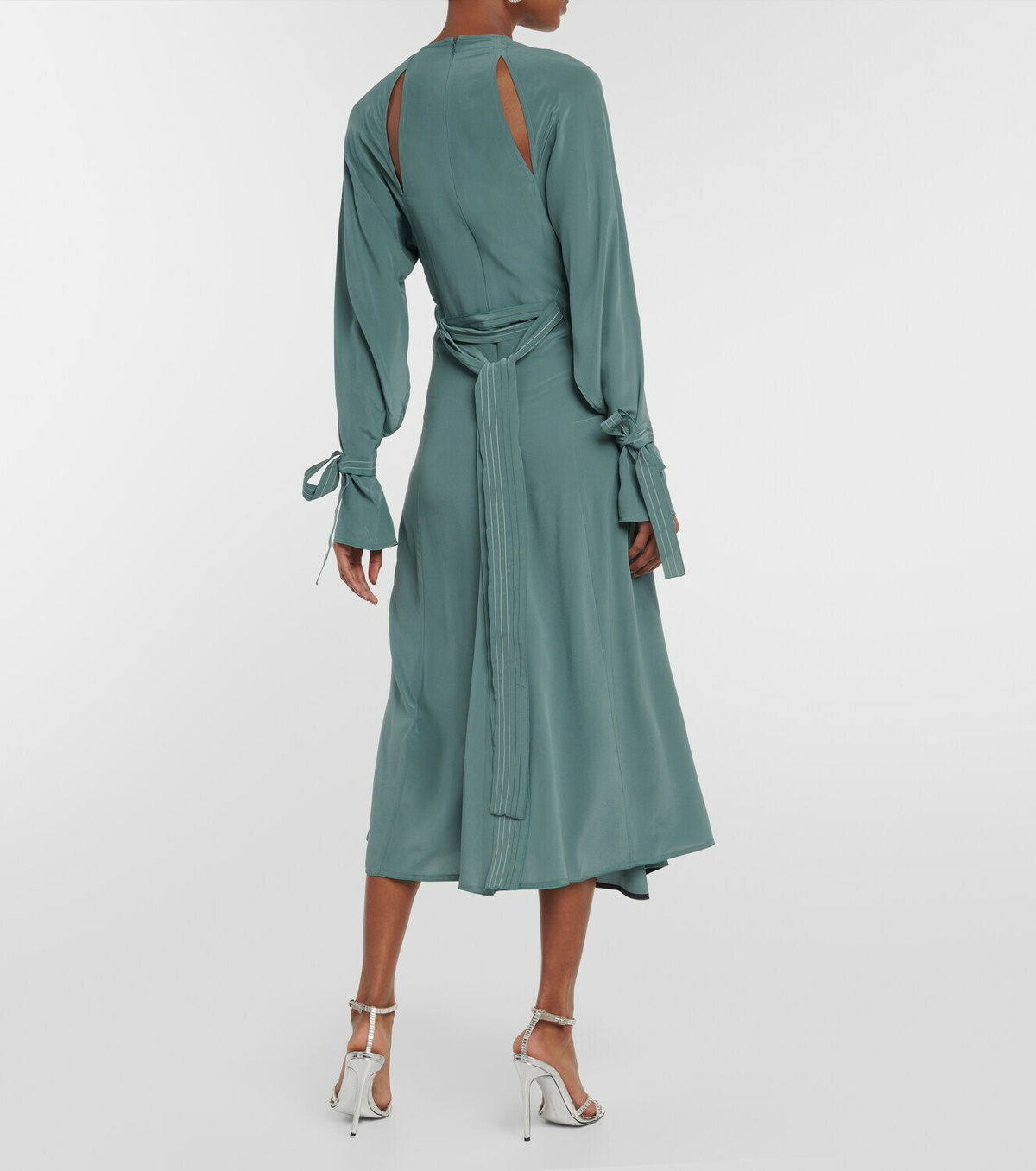 light green easter dress She & Sky Ruffle Sleeve Woven Midi Easter Dress with Tie Back Detail L main image 0