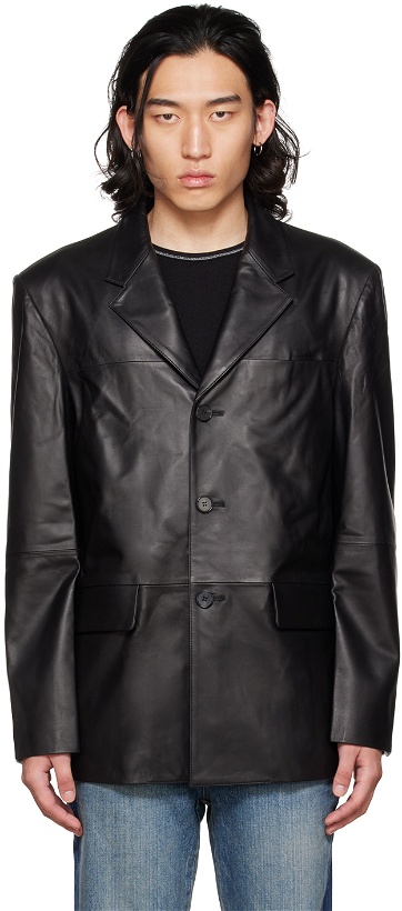 Photo: DRAE SSENSE Exclusive Black Leather Jacket