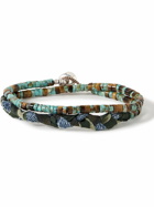 Mikia - Silver, Turquoise, Tiger's Eye and Cotton Beaded Wrap Bracelet