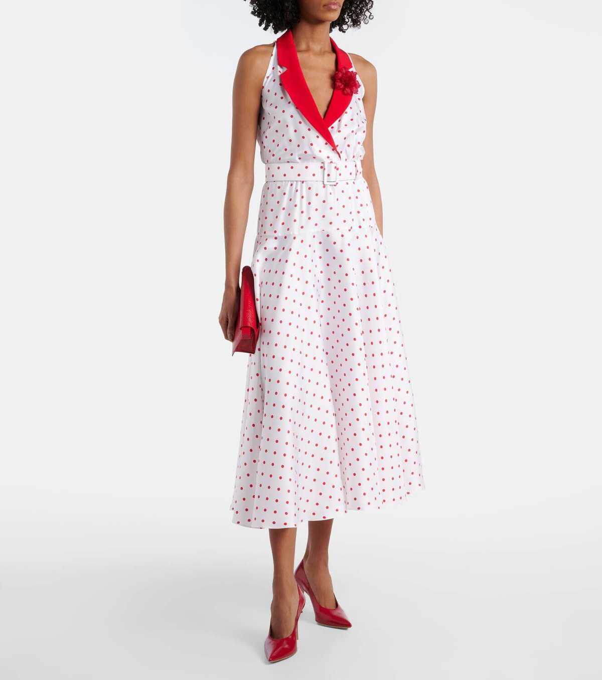 Rodarte Polka-dot belted silk twill midi dress