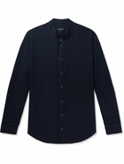 Giorgio Armani - Grandad-Collar Cotton-Seersucker Shirt - Blue