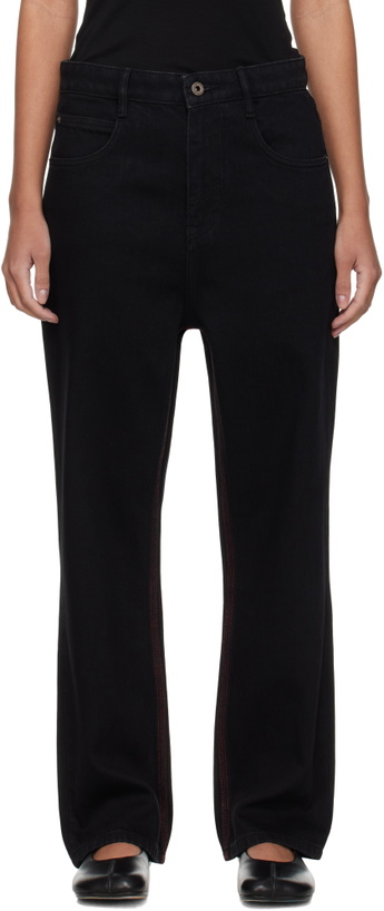 Photo: Fax Copy Express Black Red Stitch Straight Jeans