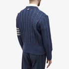 Thom Browne Men's 4 Bar Donegal Cable Knit Cardigan in Blue