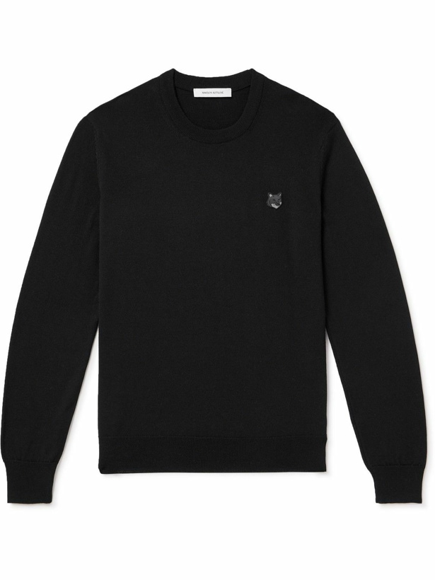 Photo: Maison Kitsuné - Slim-Fit Logo-Appliquéd Wool Sweater - Black
