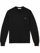 Maison Kitsuné - Slim-Fit Logo-Appliquéd Wool Sweater - Black