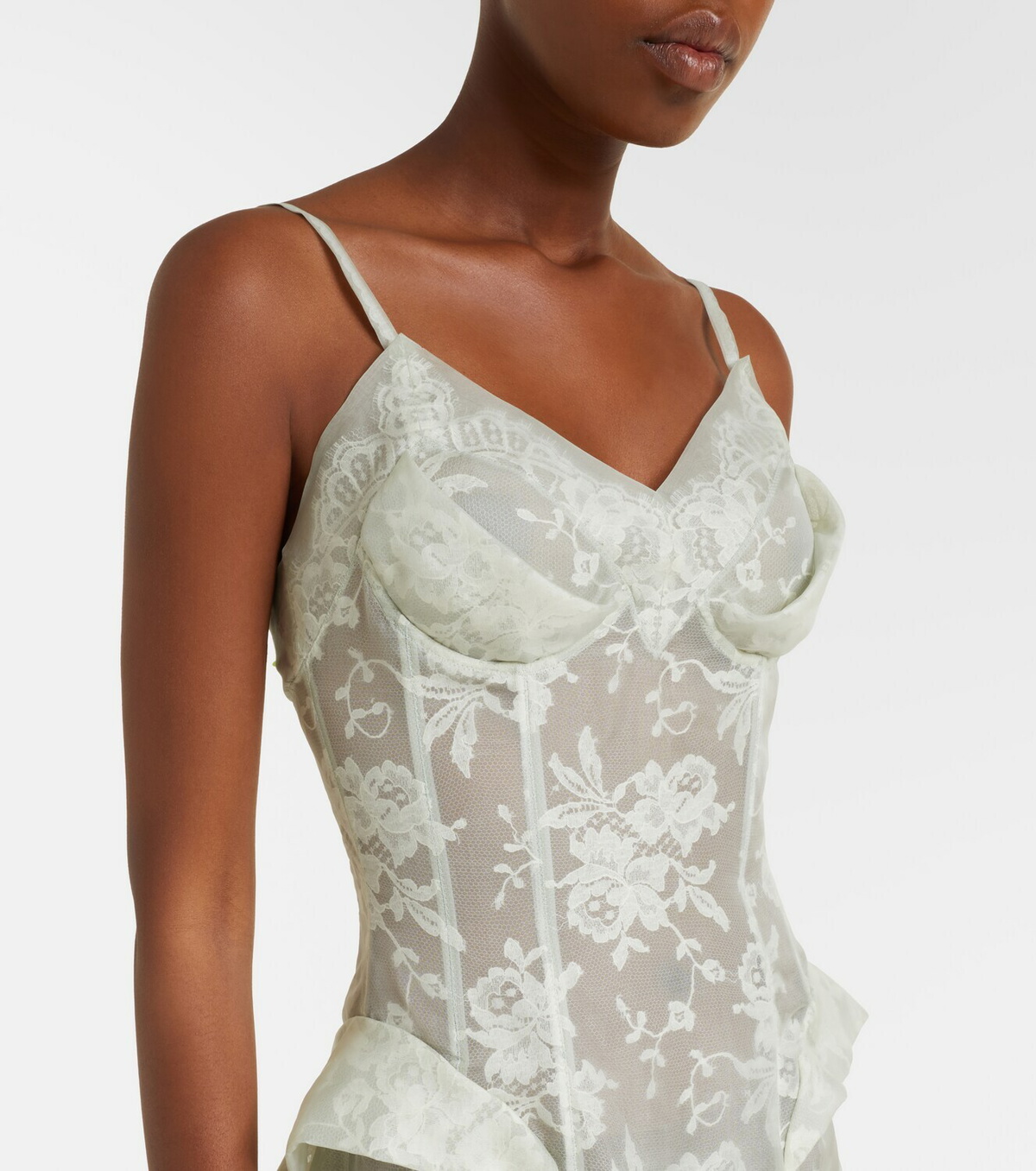 McQueen Peplum silk lace corset dress