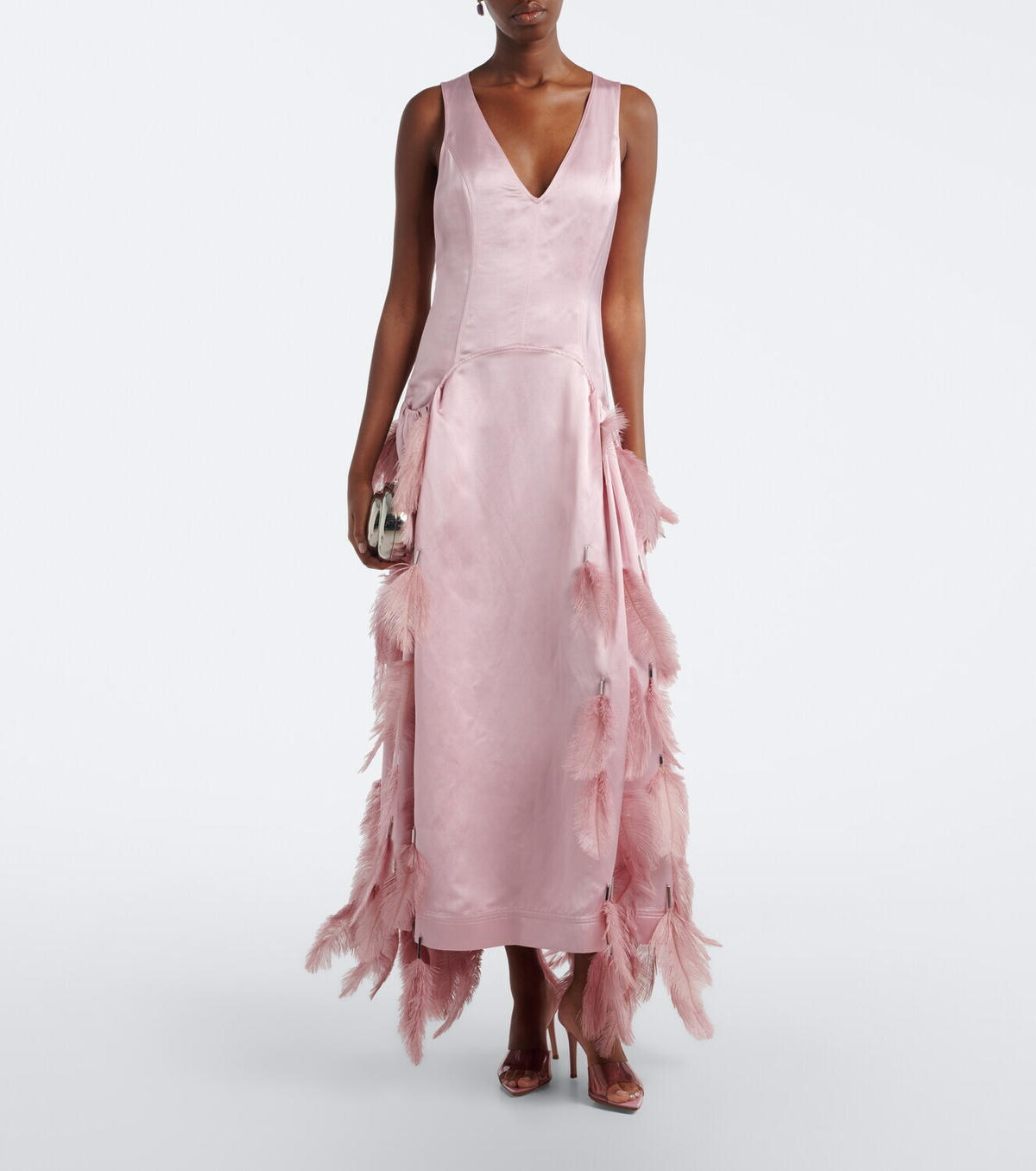 Jacques Wei Feather-trimmed satin gown
