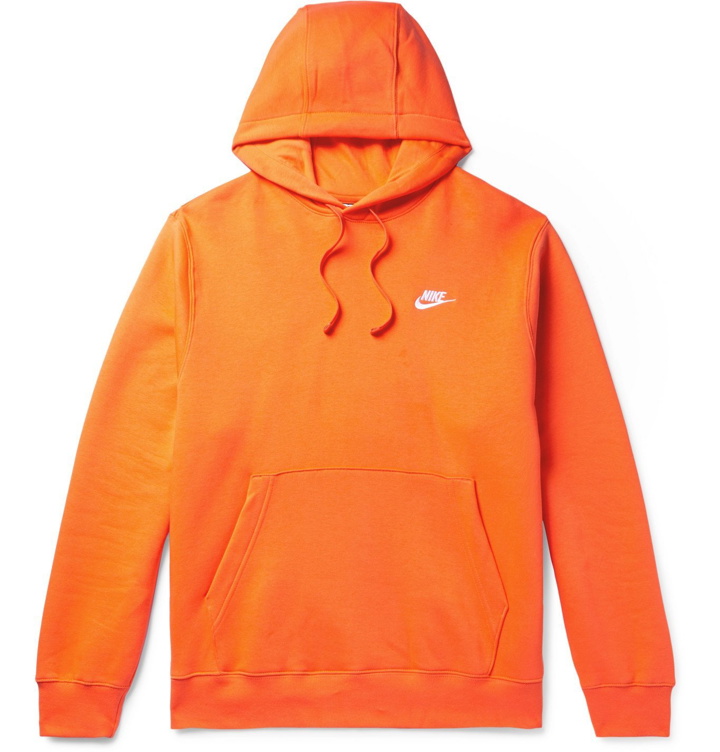 Photo: Nike - Club Logo-Embroidered Fleece-Back Cotton-Blend Jersey Hoodie - Orange