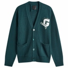 Givenchy Men's V-Neck Varsity Cardigan in Fir Green