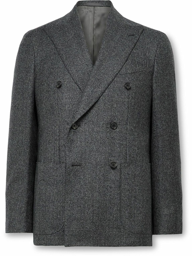 Photo: Caruso - Slim-Fit Double-Breasted Prince of Wales Checked Wool Suit Jacket - Gray