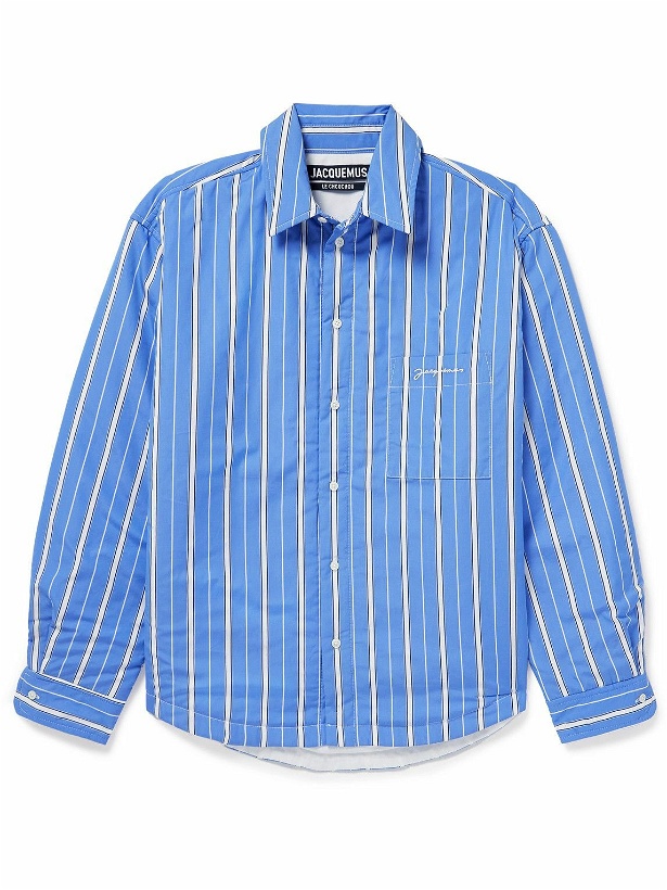 Photo: Jacquemus - Logo-Embroidered Padded Striped Cotton-Poplin Overshirt - Blue