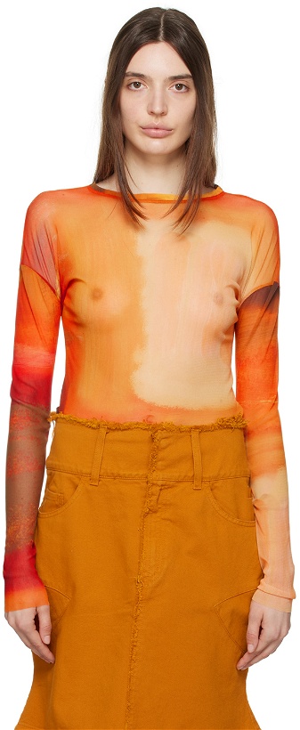 Photo: Paula Canovas Del Vas Orange Semi-Sheer Long Sleeve T-Shirt