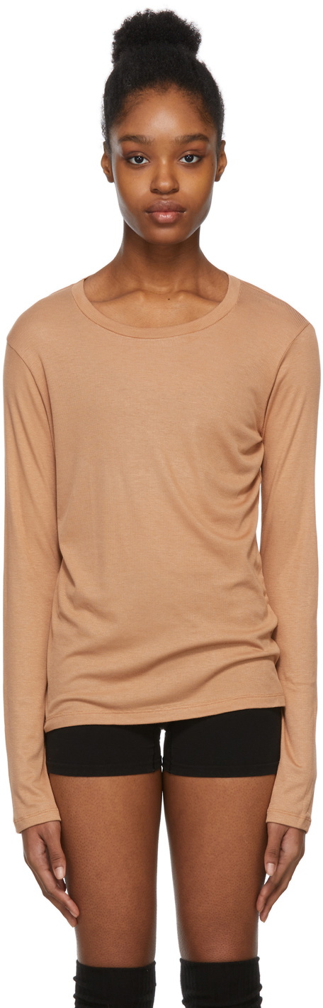 Baserange Tan Bamboo Rib Long Sleeve T-Shirt Baserange