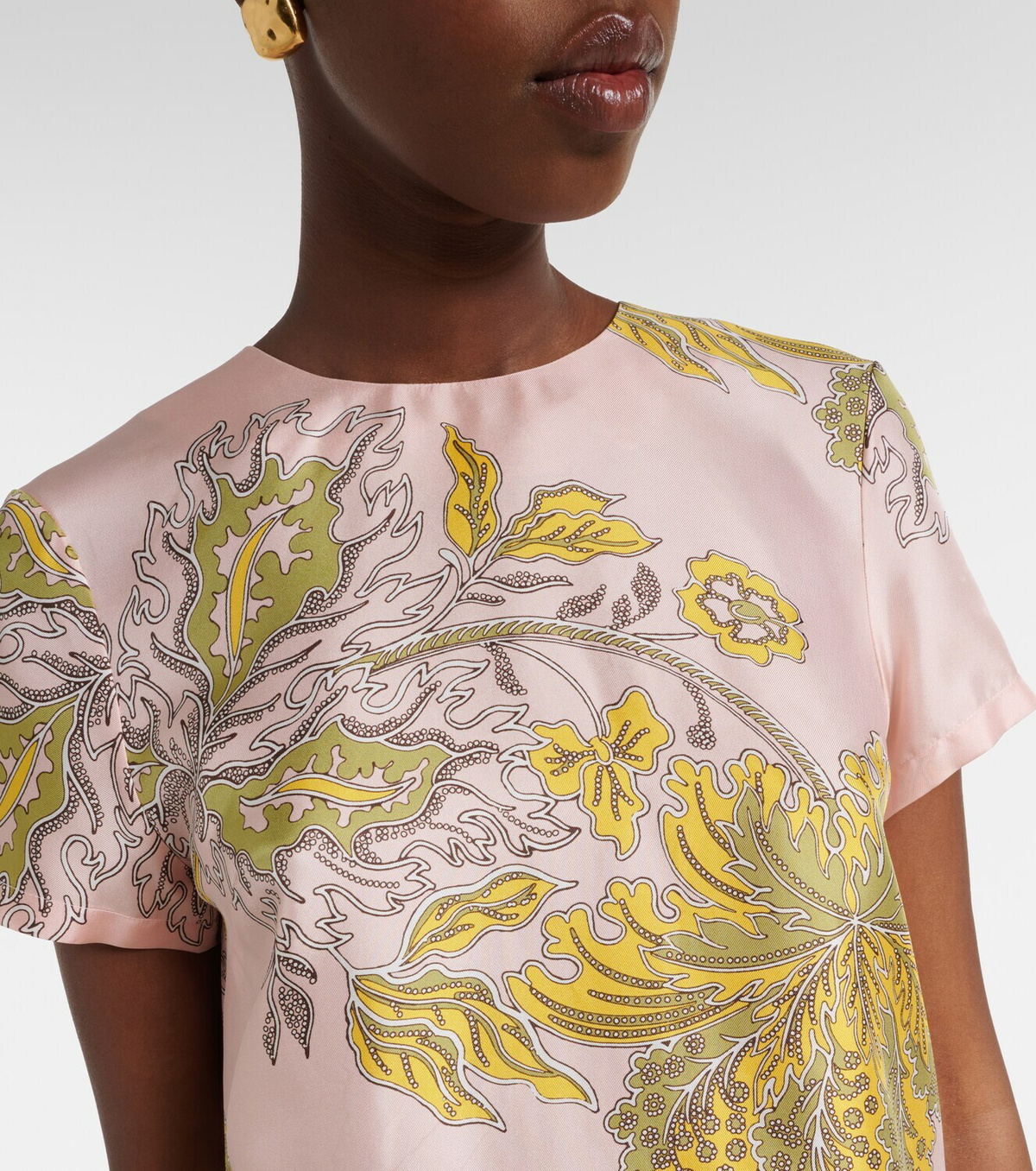La DoubleJ Swing feather-trimmed floral silk twill minidress