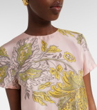 La DoubleJ Swing feather-trimmed floral silk twill minidress