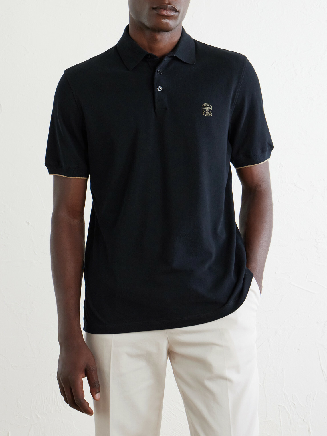 Brunello Cucinelli - Logo-Print Cotton-Piqué Polo Shirt - Black