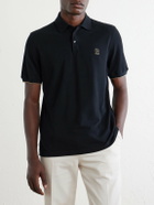 Brunello Cucinelli - Logo-Print Cotton-Piqué Polo Shirt - Black