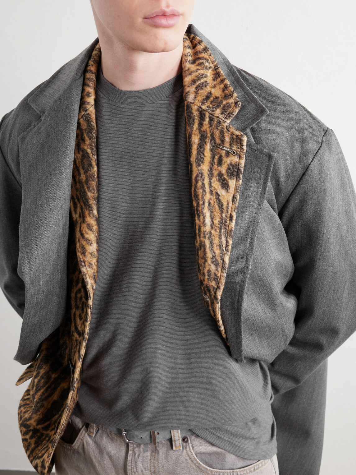Graphpaper - Ripple Wool and Cotton-Blend Jersey T-Shirt - Gray