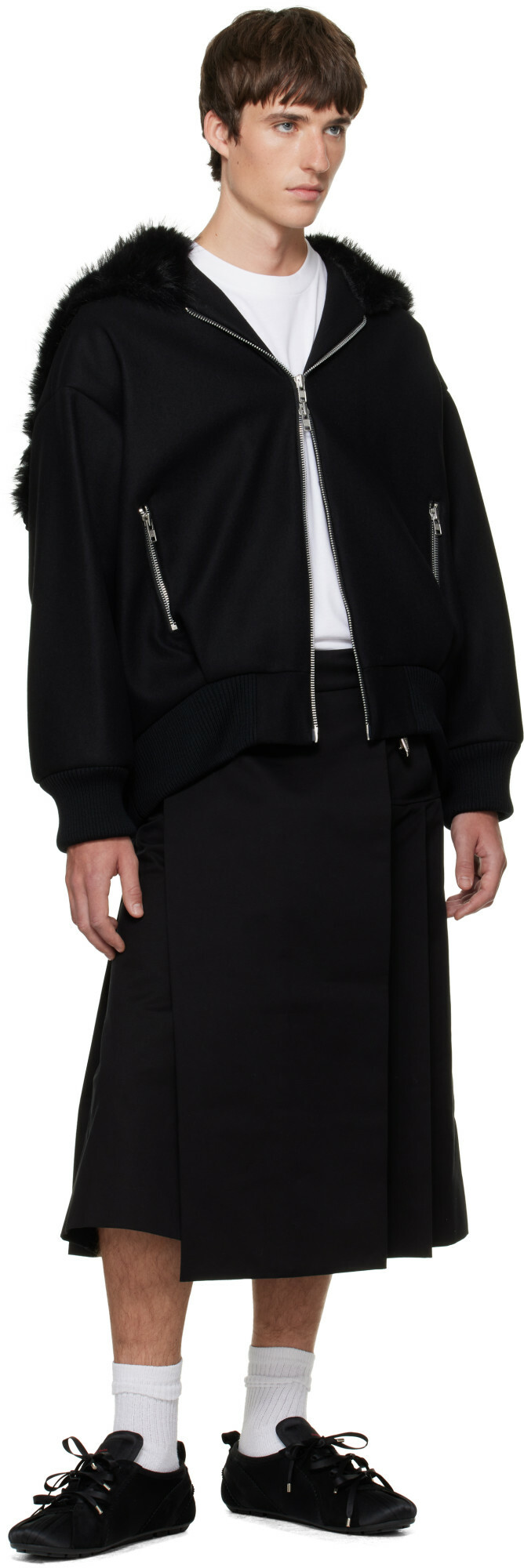 Simone Rocha Black Split Faux-Fur Hood Jacket