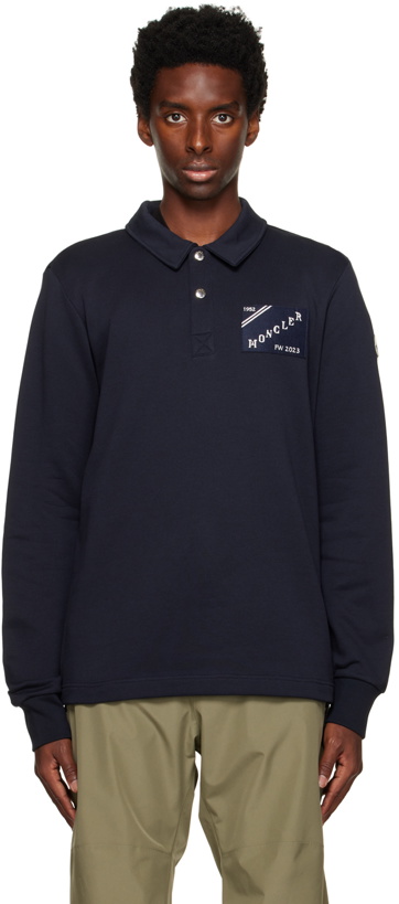 Photo: Moncler Navy Spread Collar Polo