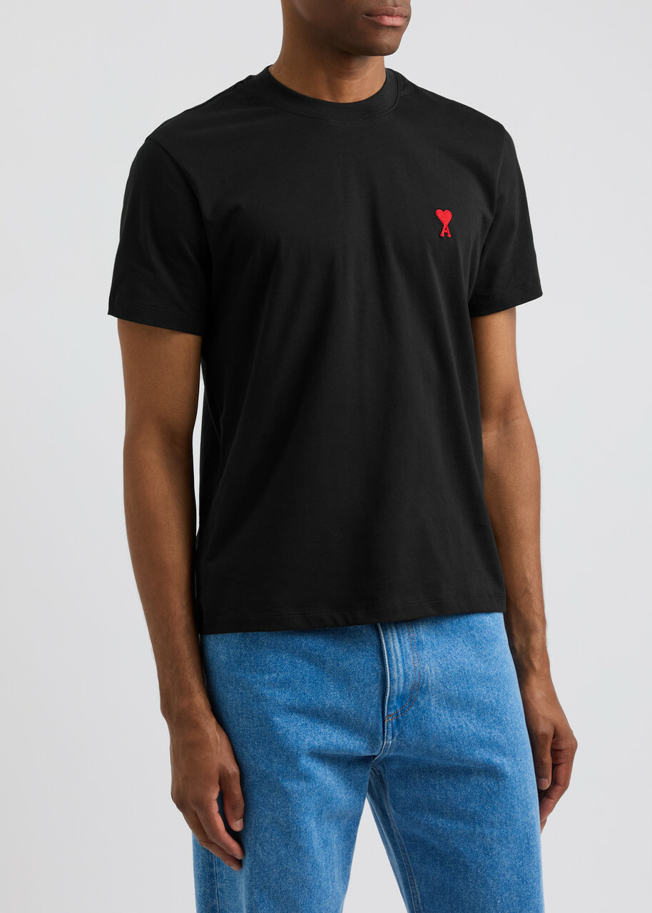 Ami Paris Logo-embroidered Cotton T-shirt Black