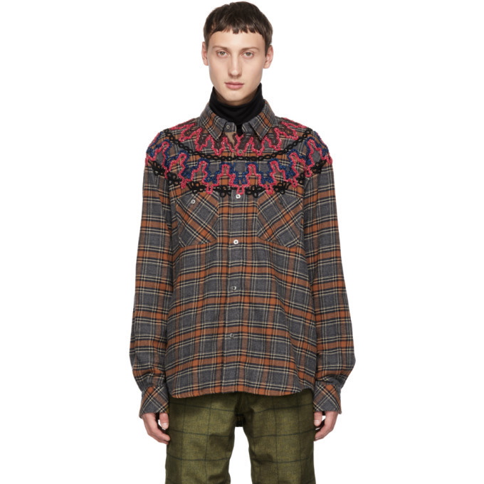 Photo: Sacai Grey Plaid Embroidery Shirt