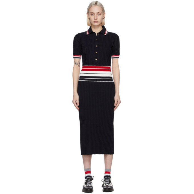 Photo: Thom Browne Navy Accordion Pleated Polo Dress