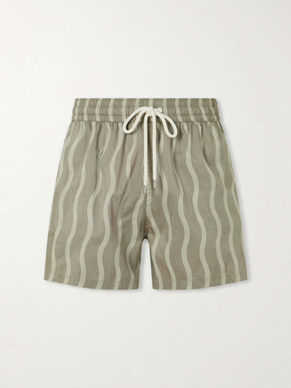 Frescobol Carioca - Rio Linen Blend Cabana Wave -Print Swim Short - Green