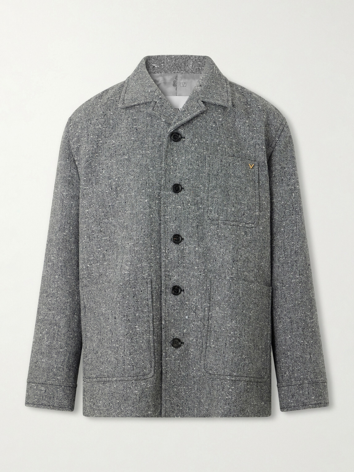Valentino Garavani - VLogo-Embellished Mélange Virgin Wool Blouson Jacket - Gray