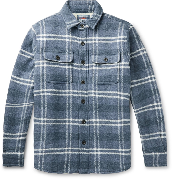 Photo: Faherty - Faux Shearling-Lined Checked Cotton and Wool Shirt Jacket - Blue