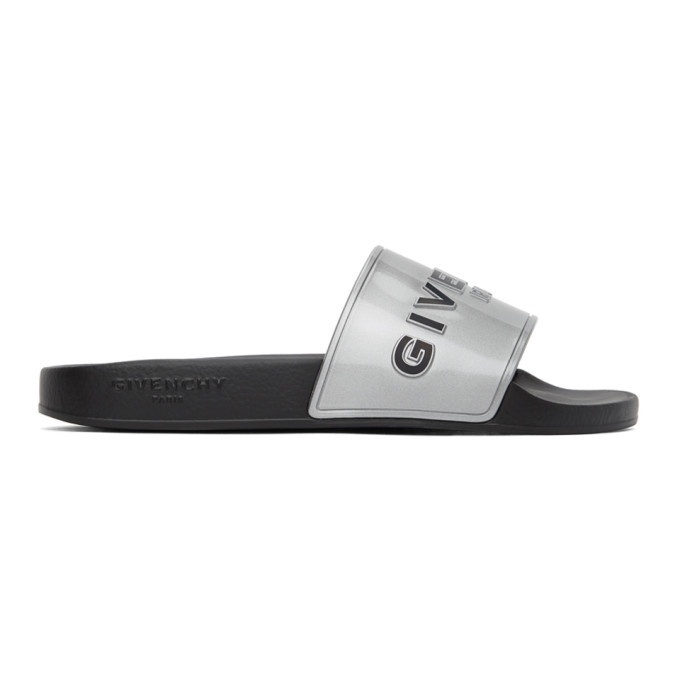 Photo: Givenchy Silver Logo Flat Sandals