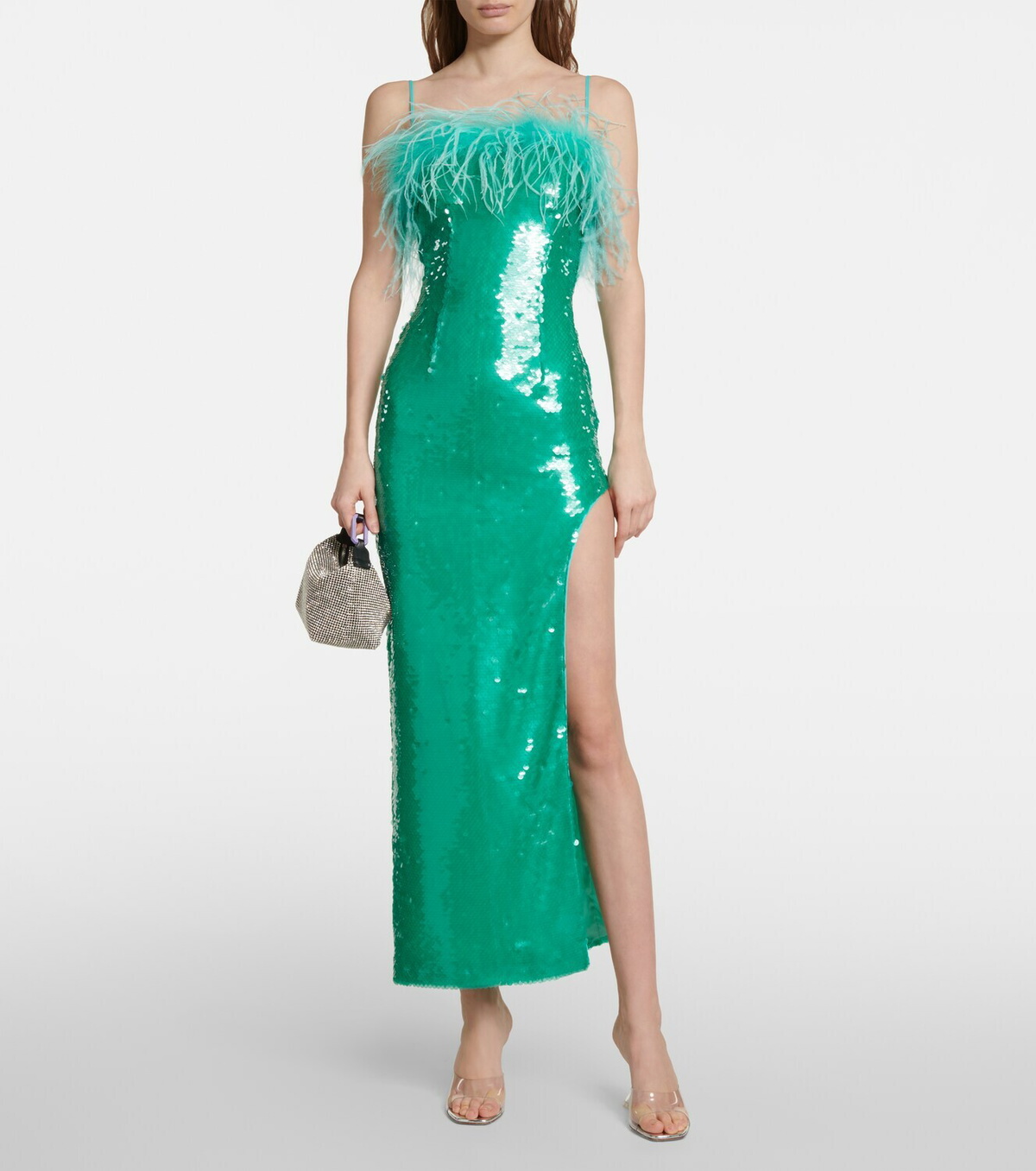 Giuseppe di Morabito Feather-trimmed sequined midi dress