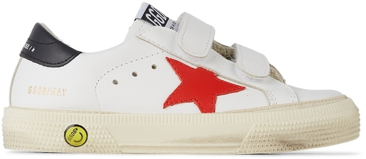 Photo: Golden Goose Baby White & Red May School Velcro Sneakers