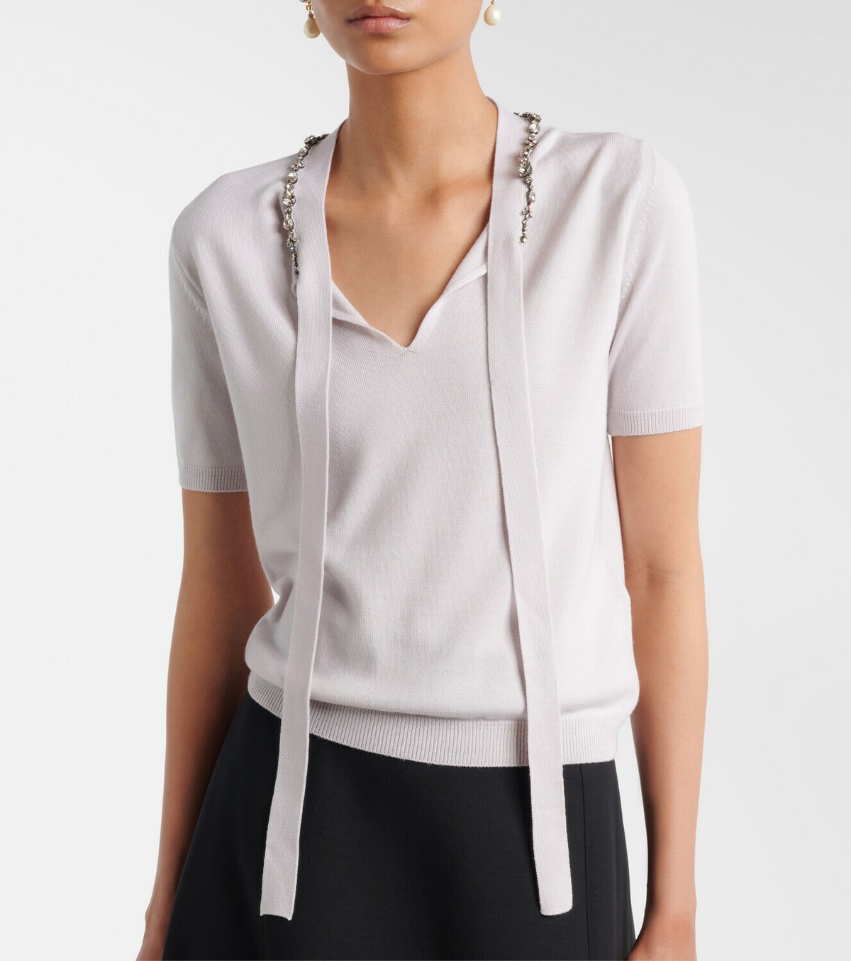 Valentino Embellished tie-neck virgin wool sweater