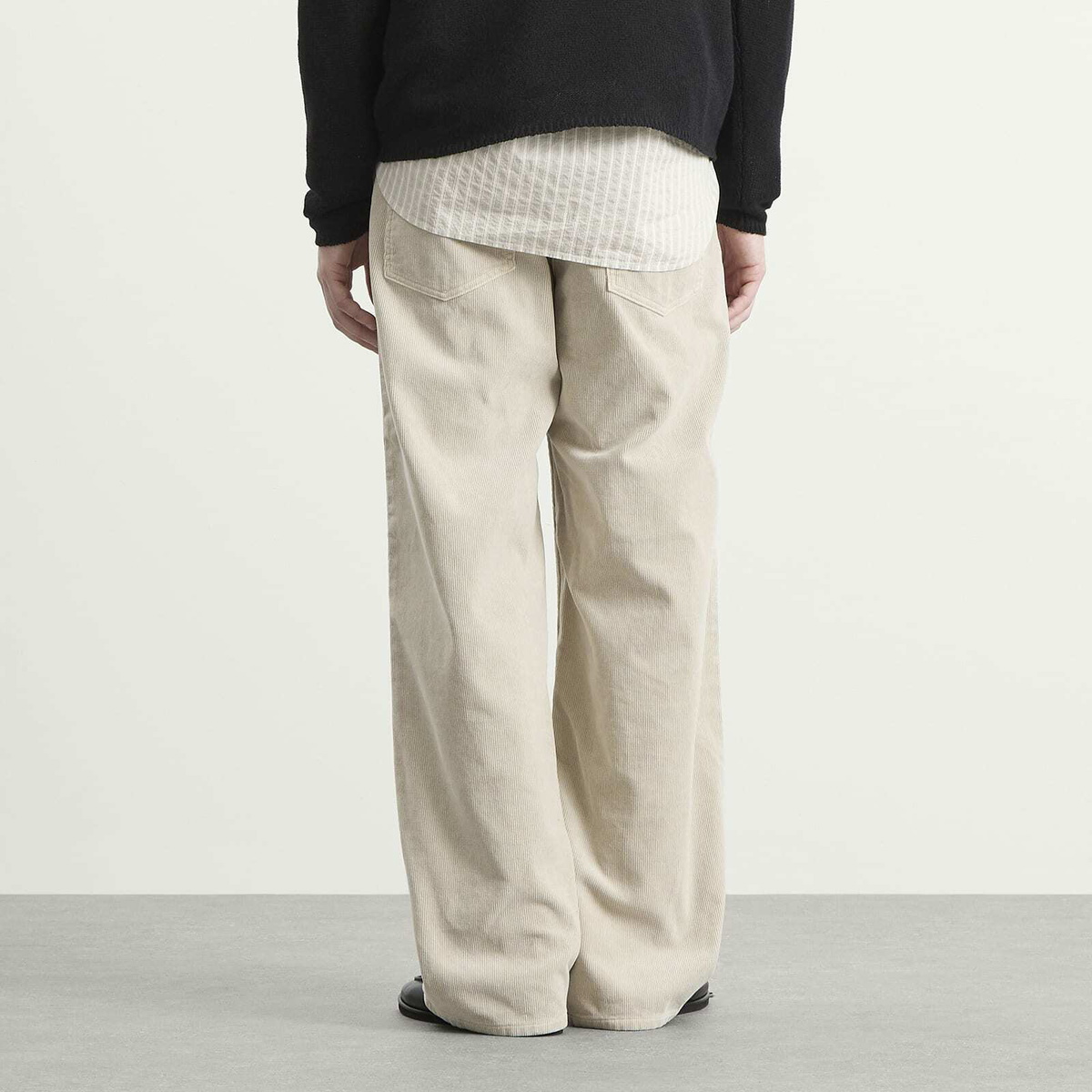 Auralee Men's Garment-Dyed Corduroy Wide Pants in White Khaki