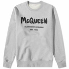 Alexander McQueen Men's Grafitti Logo Print Crew Knit in Pale Grey/Black