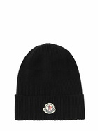 MONCLER Logo Wool Rib Knit Beanie