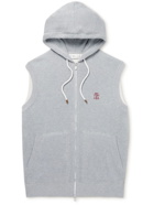 Brunello Cucinelli - Logo-Embroidered Cotton Hooded Gilet - Gray